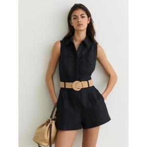 REISS Taylor Linen Sleeveless Belted Playsuit
